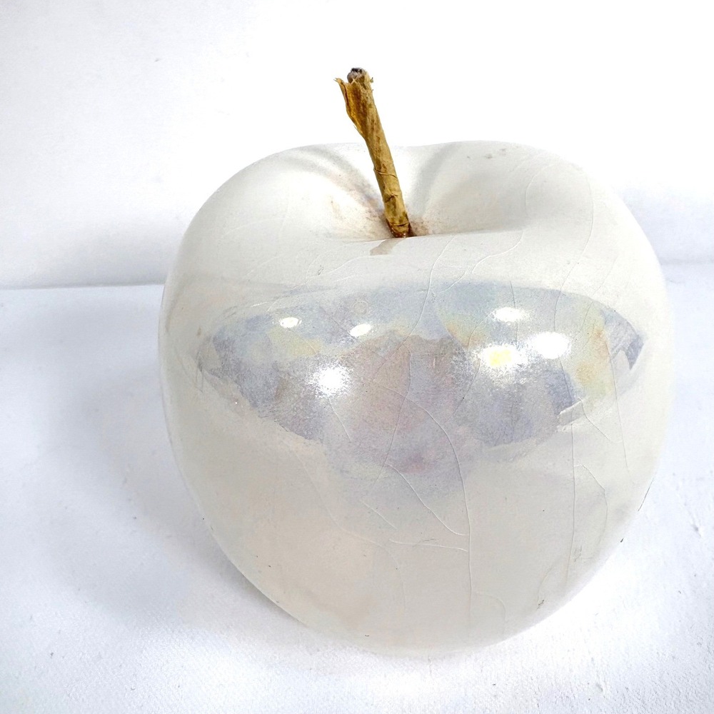 Ceramic Apple White Iridescent Pearlescent  Glaze Decor Figurine - Picture 3 of 9
